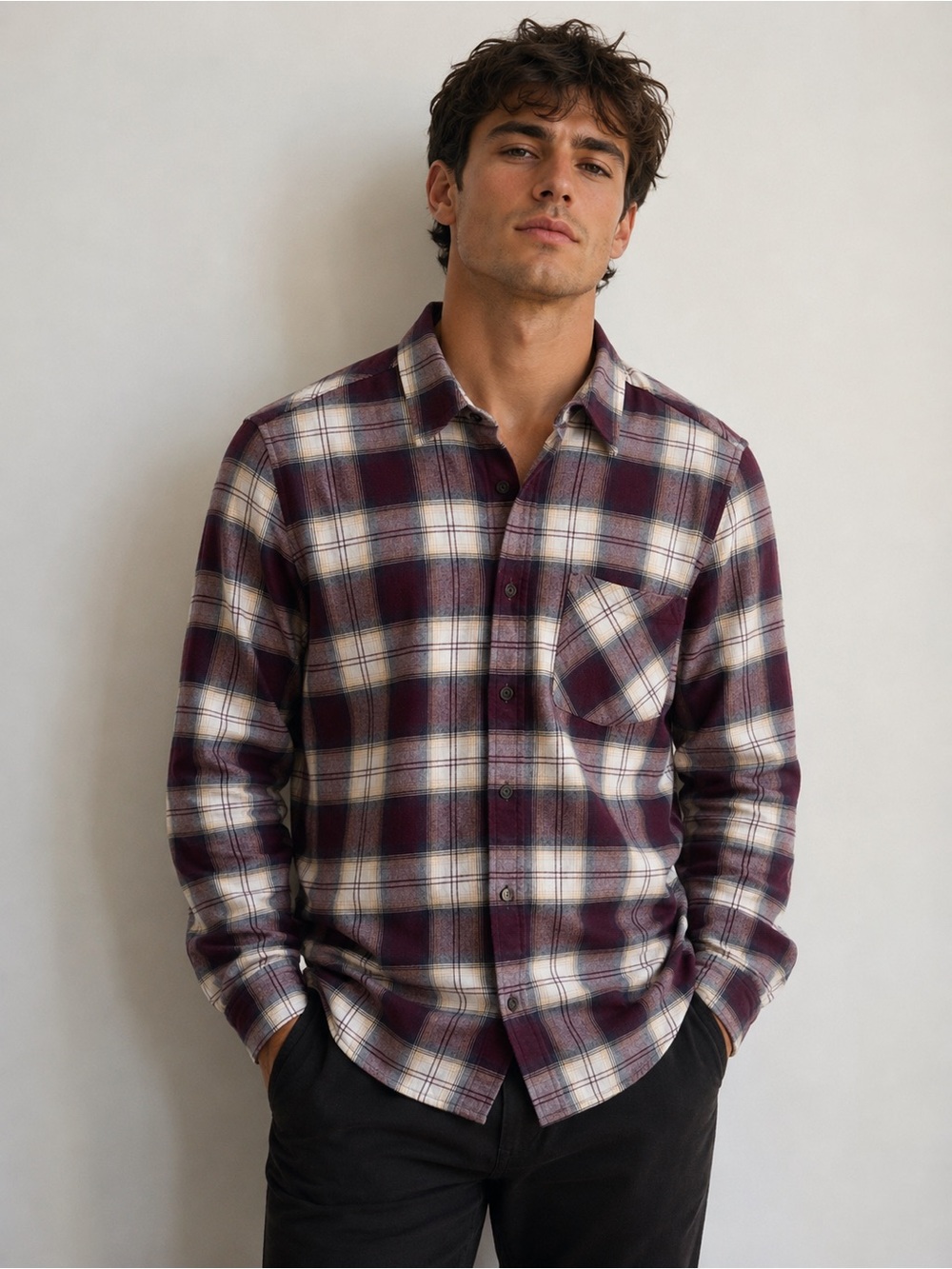 Pendleton Men's Burgundy Plaid Button-Up Flannel Shirt Size Small